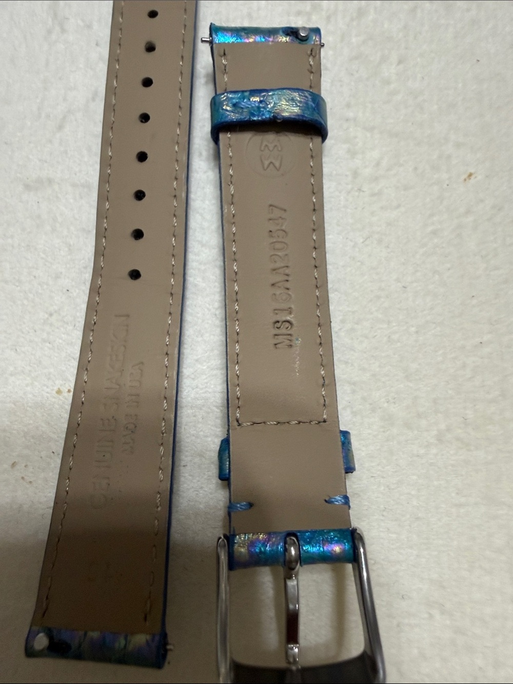 16mm Michele Snakeskin Iridescent Blue Leather Watch - Picture 3 of 5